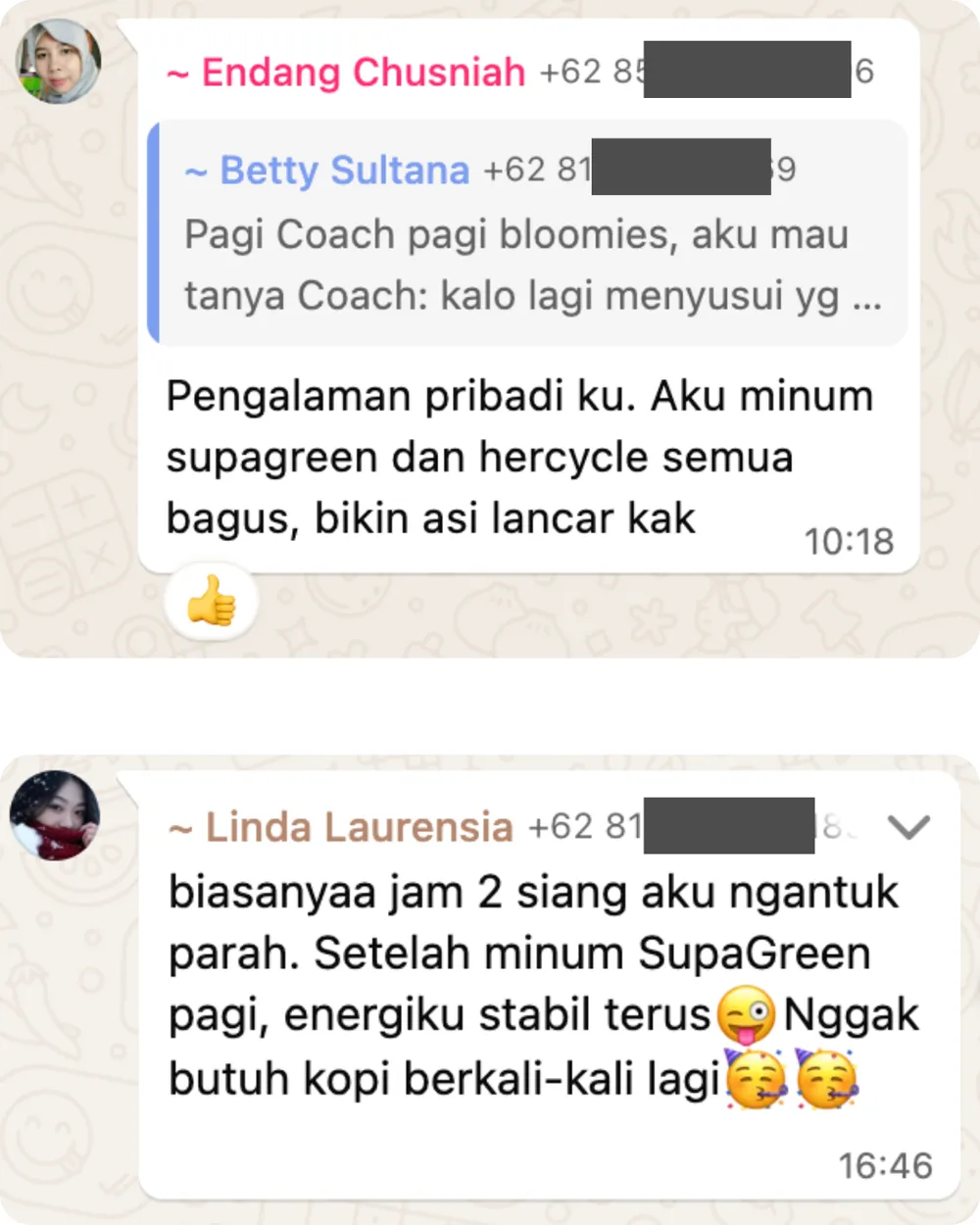 Screenshot chat pelanggan Supagreen (1 dari 6)
