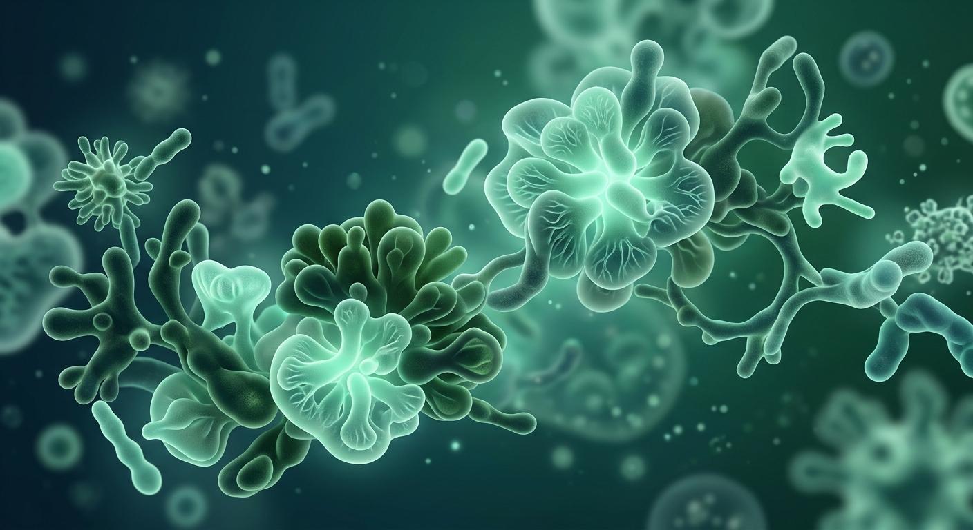 Ilustrasi mikrobioma usus sehat dan probiotik alami