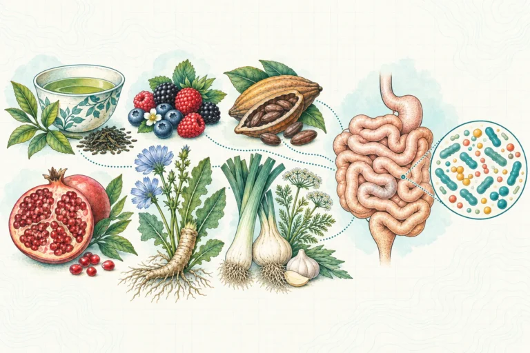 Ilustrasi plat spesimen BloomLab: cara prebiotik dan polifenol membuat usus kamu lebih sehat dan hubungannya dengan kesehatan usus