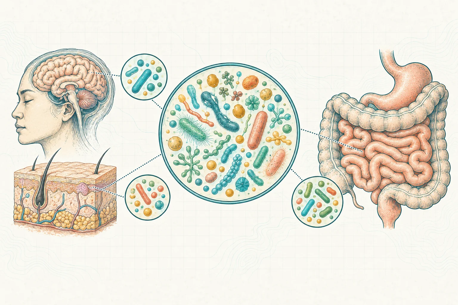 Ilustrasi plat spesimen BloomLab: mengenal microbiome dan pentingnya untuk hidup sehat dan hubungannya dengan kesehatan usus