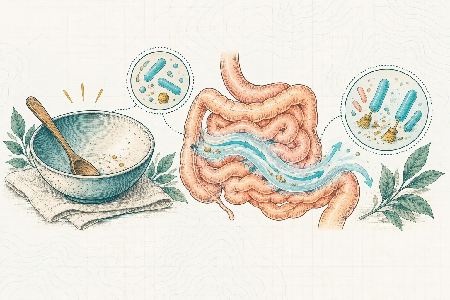 Ilustrasi plat spesimen BloomLab: sedikit lapar ini tanda usus kamu sedang membersihkan diri dan hubungannya dengan kesehatan usus