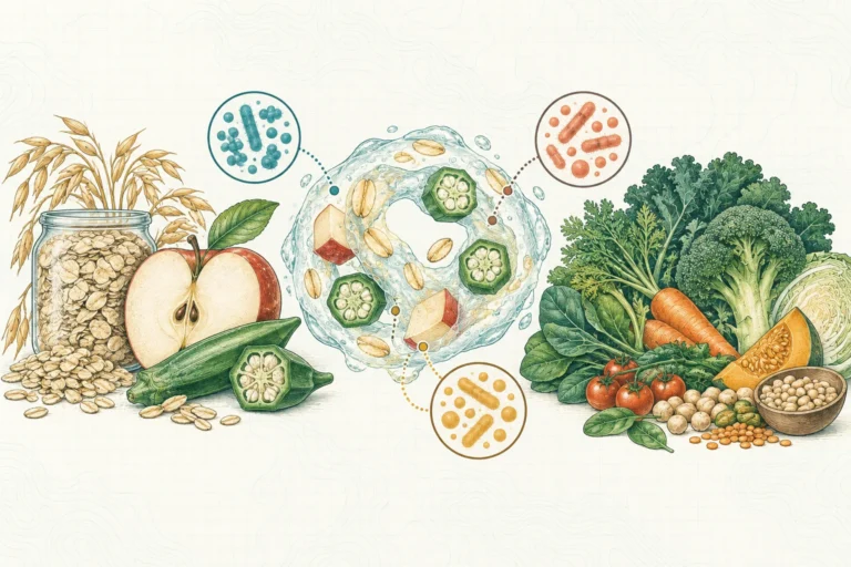 Ilustrasi plat spesimen BloomLab: serat larut dan manfaatnya, apakah sayur saja cukup dan hubungannya dengan kesehatan usus