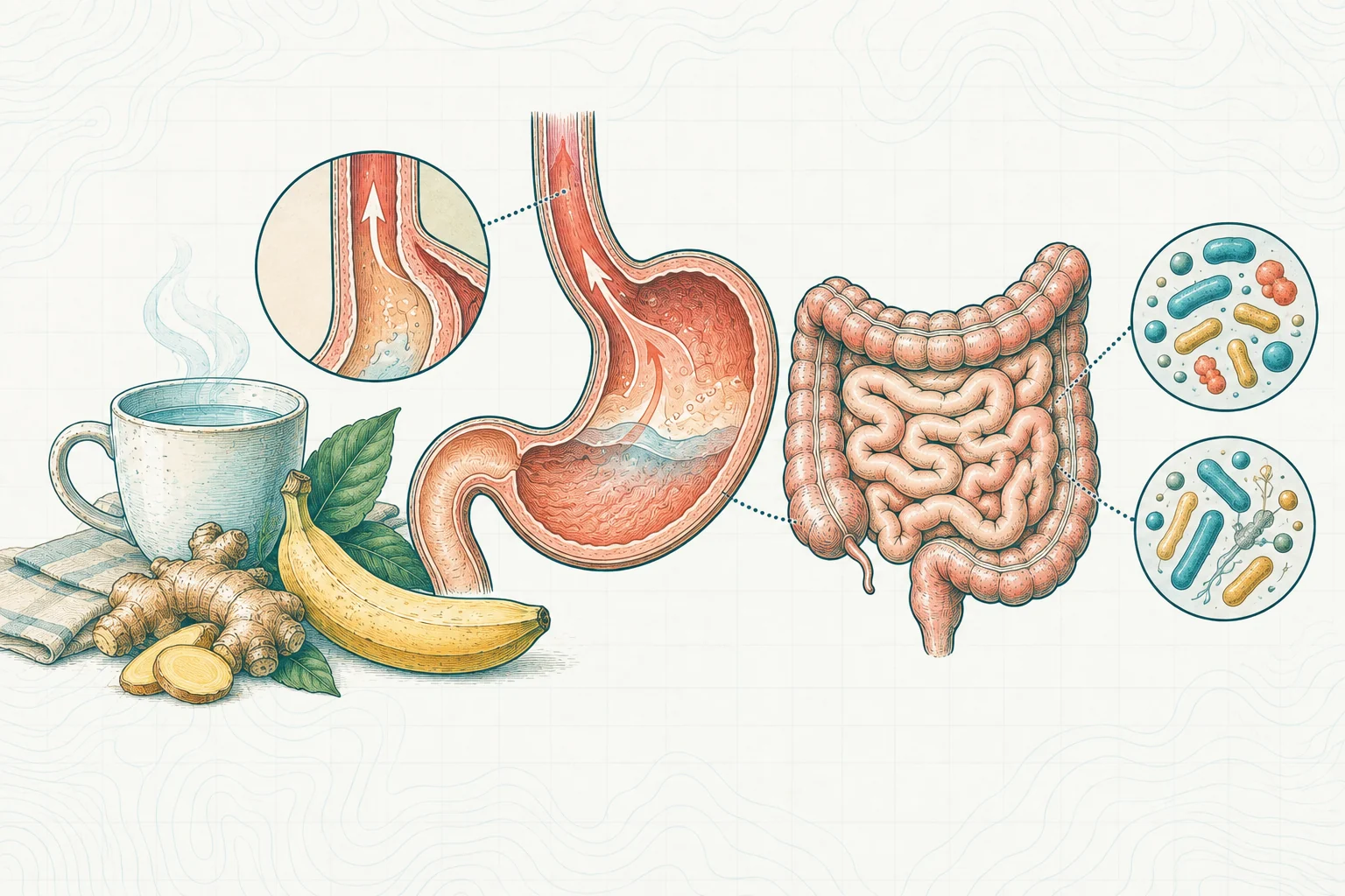 Ilustrasi plat spesimen BloomLab: kenapa asam lambung sering naik cek usus dulu dan hubungannya dengan kesehatan usus