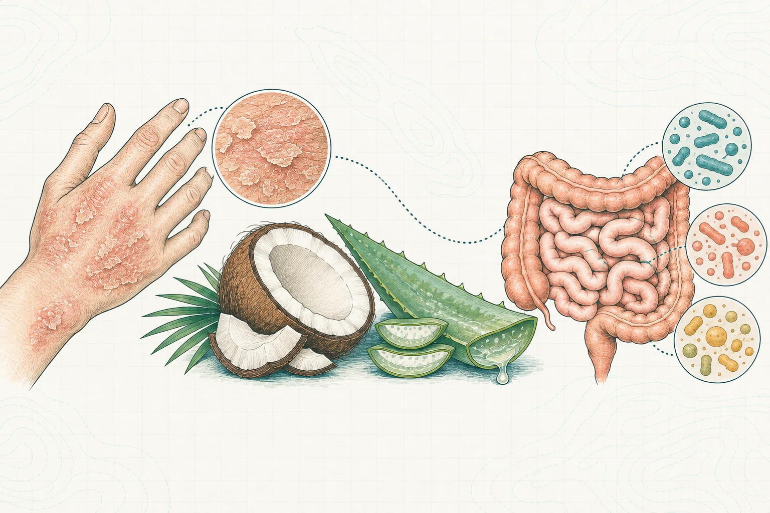 Ilustrasi plat spesimen BloomLab: eksim kulit 7 penyebab tersembunyi dari dalam tubuh dan hubungannya dengan kesehatan usus