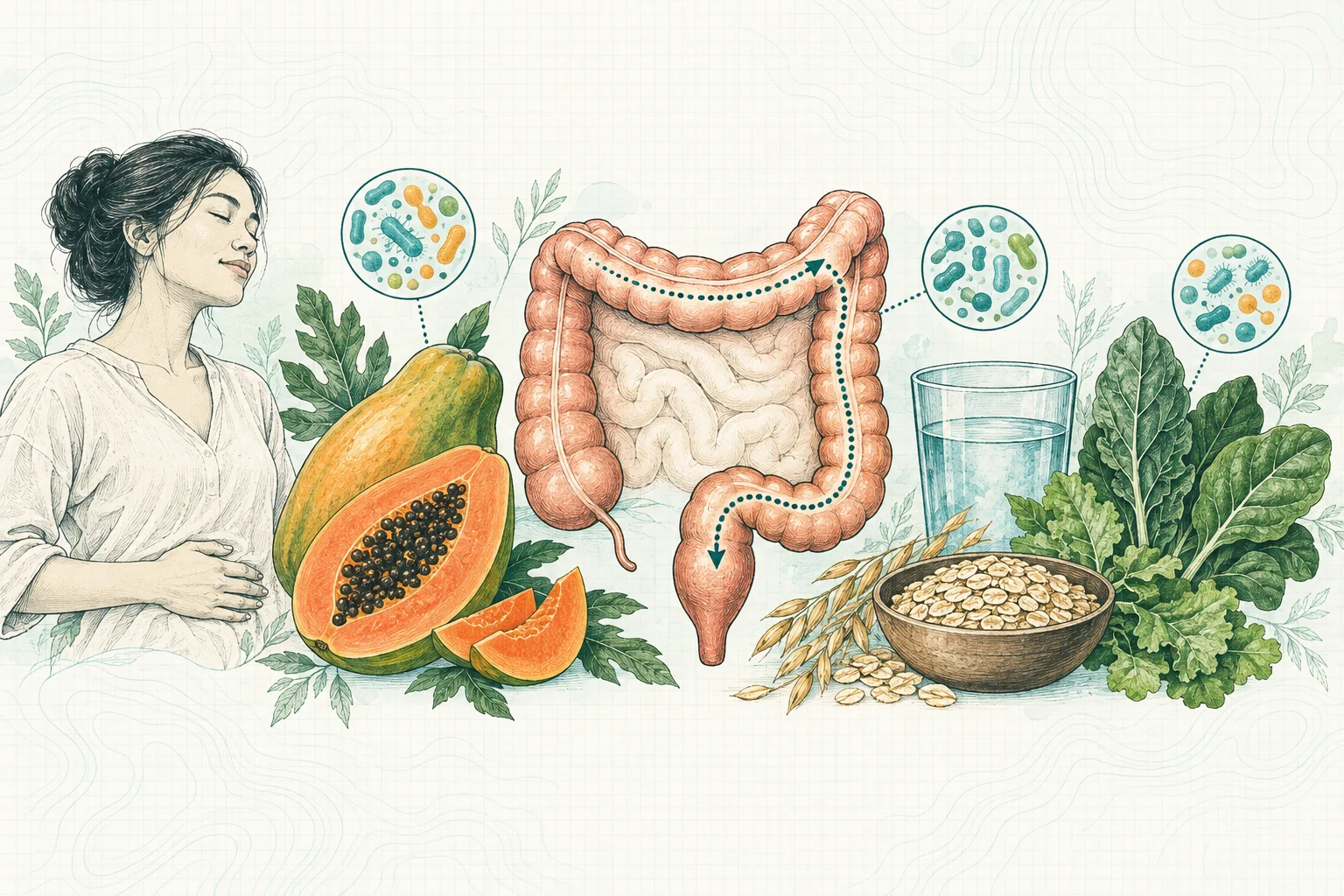 Ilustrasi plat spesimen BloomLab: sembelit 6 solusi alami tanpa obat pencahar dan hubungannya dengan kesehatan usus