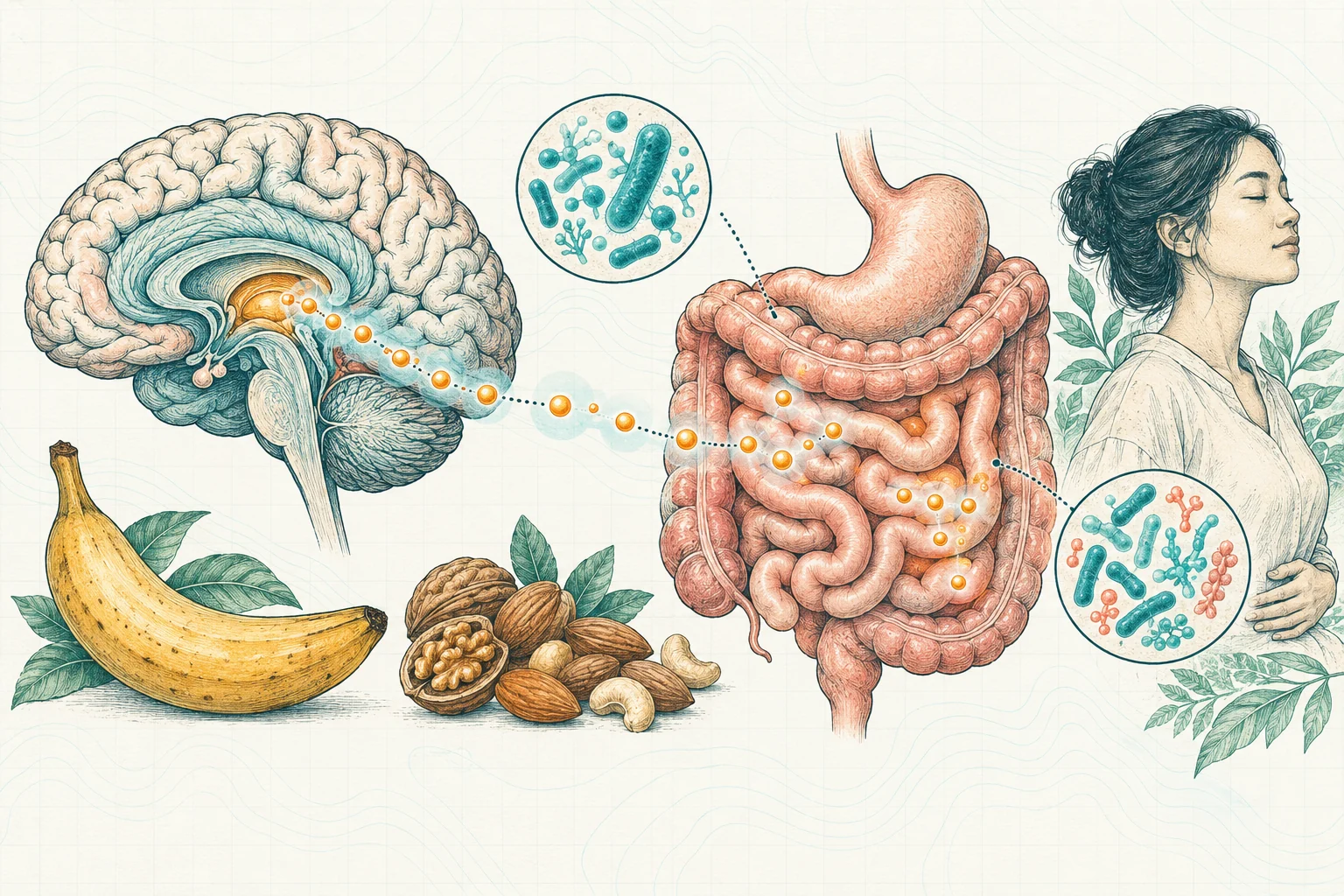 Ilustrasi plat spesimen BloomLab: serotonin 5 fakta penting tentang hormon bahagia dari usus dan hubungannya dengan kesehatan usus