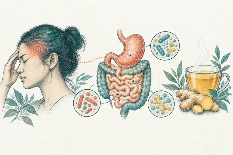 Ilustrasi plat spesimen BloomLab: sakit kepala 6 penyebab tersembunyi dari perut dan hubungannya dengan kesehatan usus