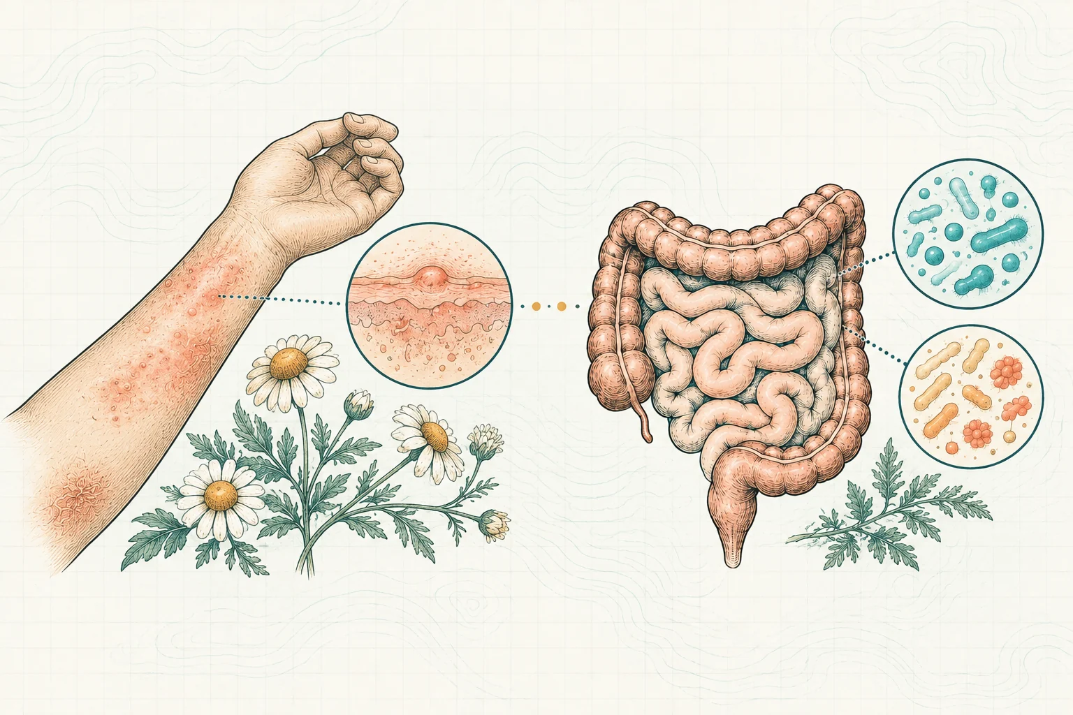 Ilustrasi plat spesimen BloomLab: alergi kulit 5 hubungan penting dengan kesehatan usus dan hubungannya dengan kesehatan usus