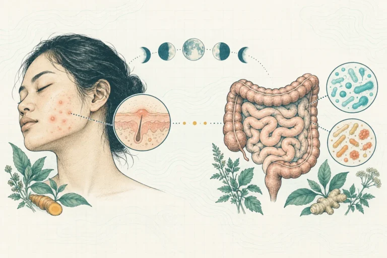 Ilustrasi plat spesimen BloomLab: jerawat hormonal 6 solusi alami dari dalam tubuh dan hubungannya dengan kesehatan usus