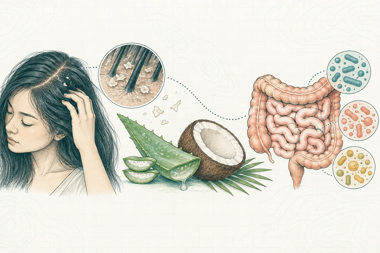 Ilustrasi plat spesimen BloomLab: ketombe 5 penyebab tersembunyi dari kesehatan usus dan hubungannya dengan kesehatan usus