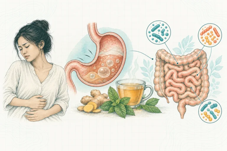Ilustrasi plat spesimen BloomLab: perut begah 5 penyebab dari usus dan solusi alami dan hubungannya dengan kesehatan usus