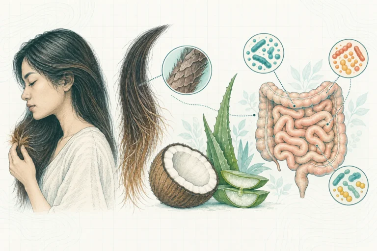 Ilustrasi plat spesimen BloomLab: rambut kering 5 penyebab dari usus yang jarang diketahui dan hubungannya dengan kesehatan usus