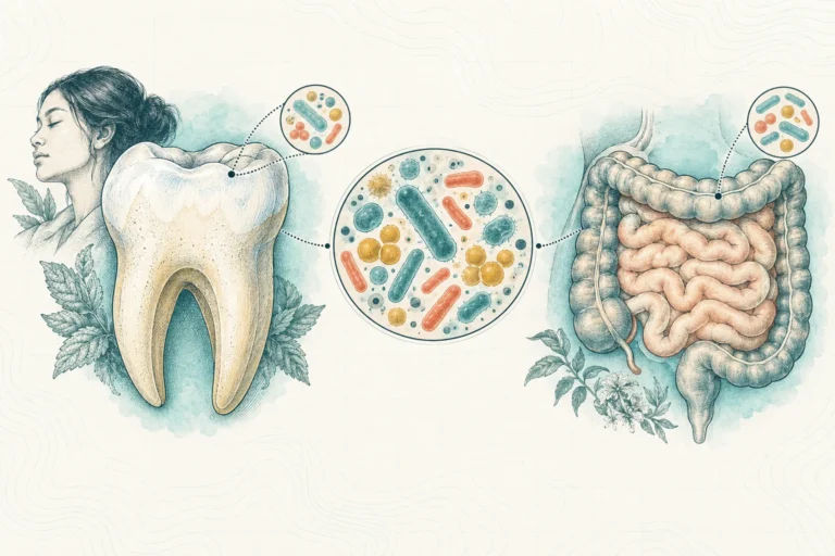 Ilustrasi plat spesimen BloomLab: gigi sensitif 5 hubungan dengan kesehatan usus dan hubungannya dengan kesehatan usus