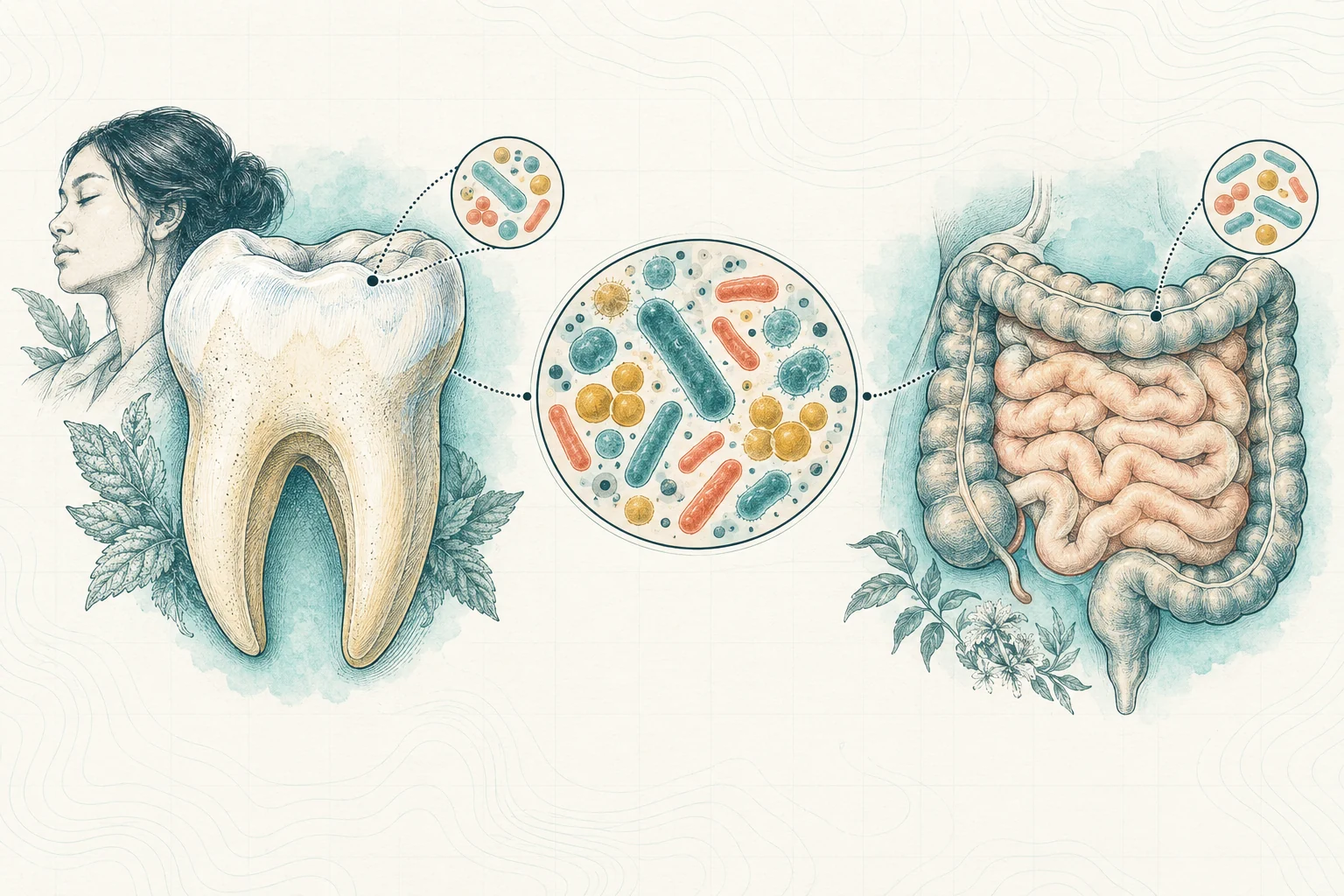 Ilustrasi plat spesimen BloomLab: gigi sensitif 5 hubungan dengan kesehatan usus dan hubungannya dengan kesehatan usus