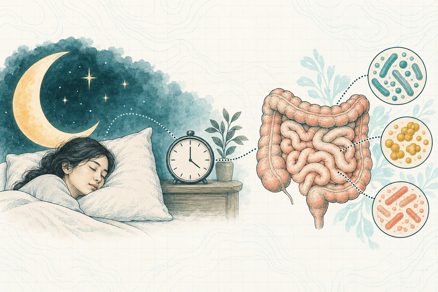 Ilustrasi plat spesimen BloomLab: bangun tengah malam 5 penyebab dari usus dan hubungannya dengan kesehatan usus