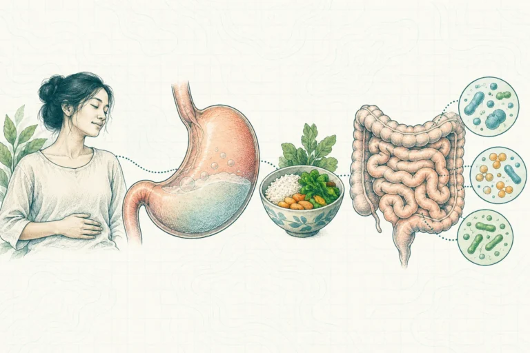 Ilustrasi plat spesimen BloomLab: perut terasa penuh 5 penyebab dari usus dan hubungannya dengan kesehatan usus