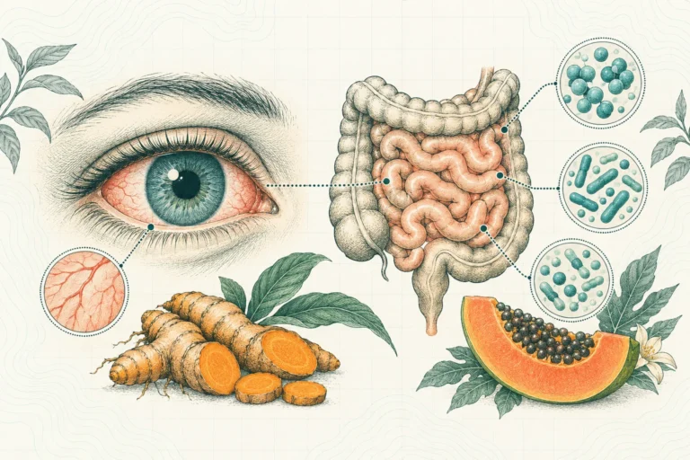 Ilustrasi plat spesimen BloomLab: mata merah 5 hubungan dengan kesehatan usus dan hubungannya dengan kesehatan usus