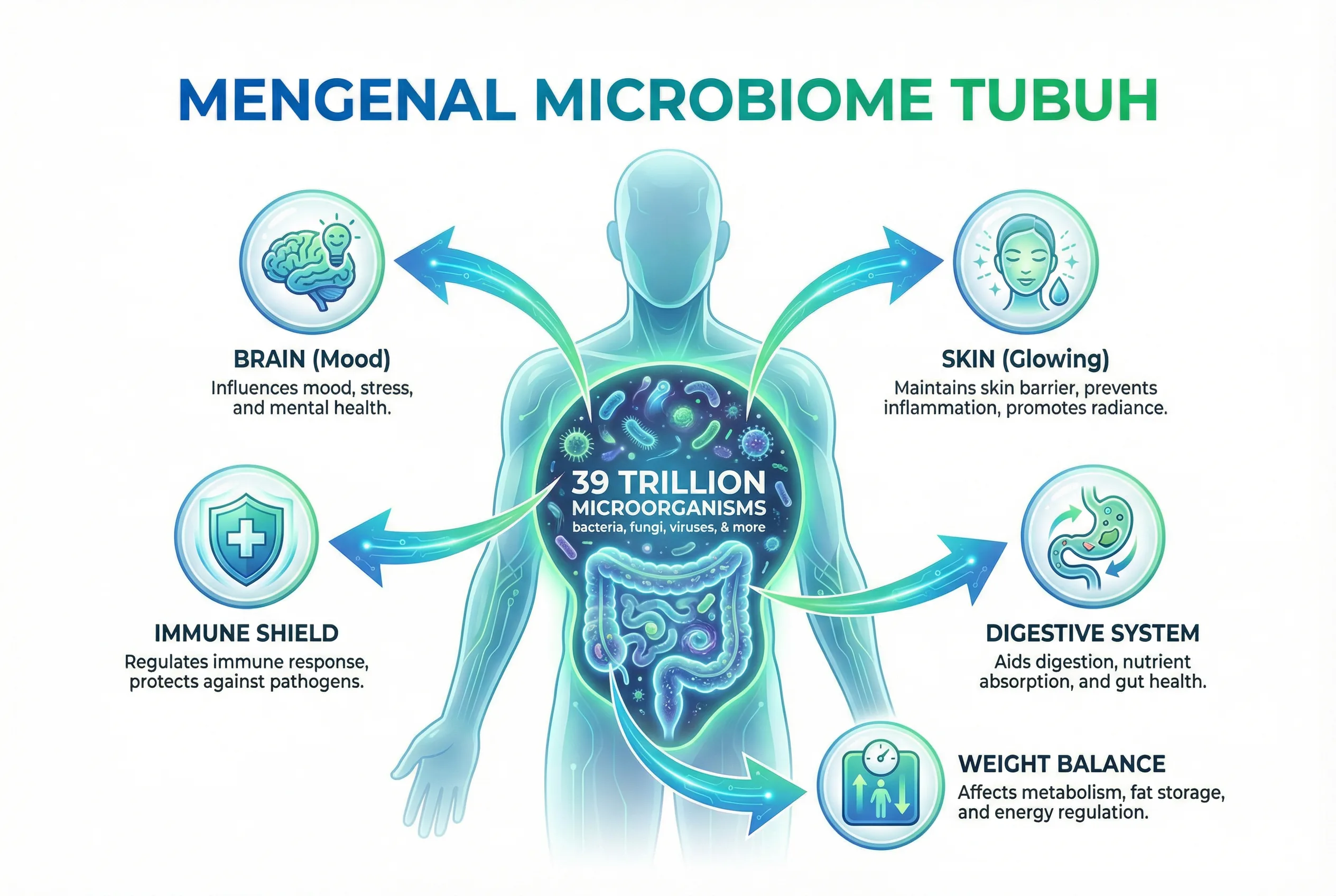 Infografis mengenal microbiome tubuh dan perannya terhadap 39 triliun mikroorganisme
