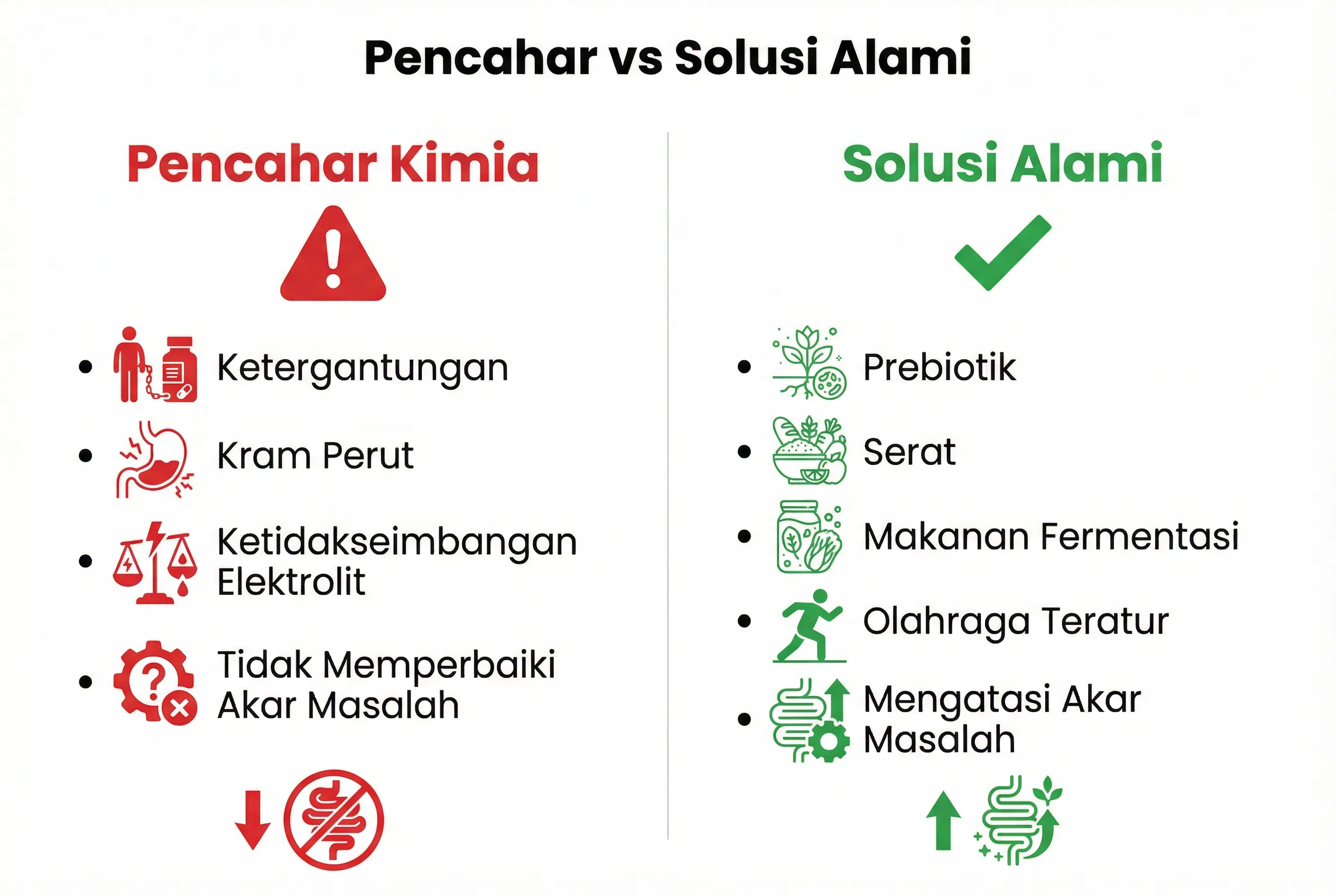 Infografis perbandingan pencahar kimia vs solusi alami untuk sembelit