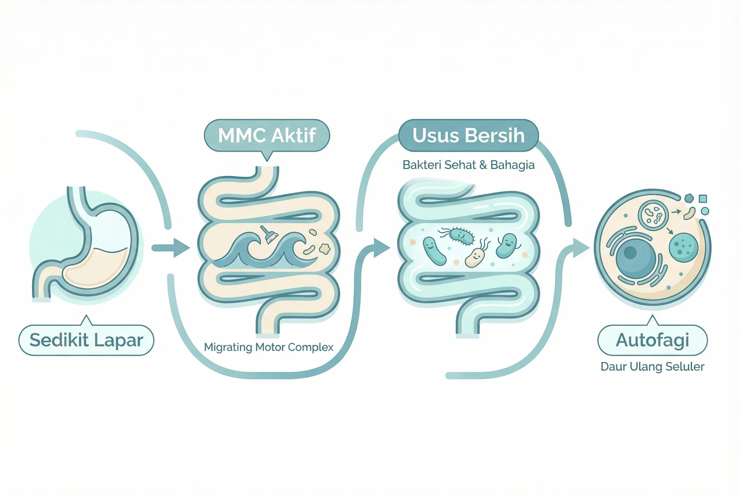 Infografis proses MMC saat sedikit lapar membersihkan usus usus membersihkan diri