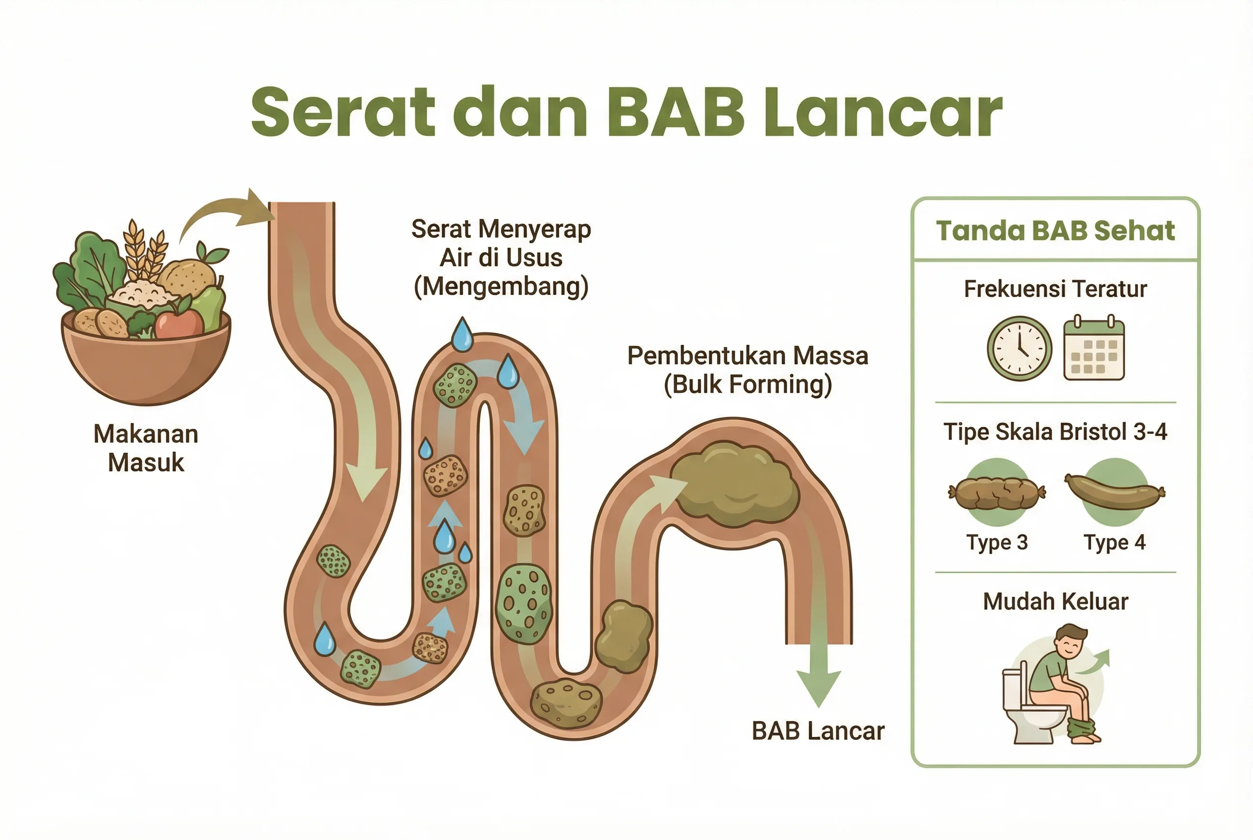 Infografis serat membantu BAB lancar dan tanda BAB sehat