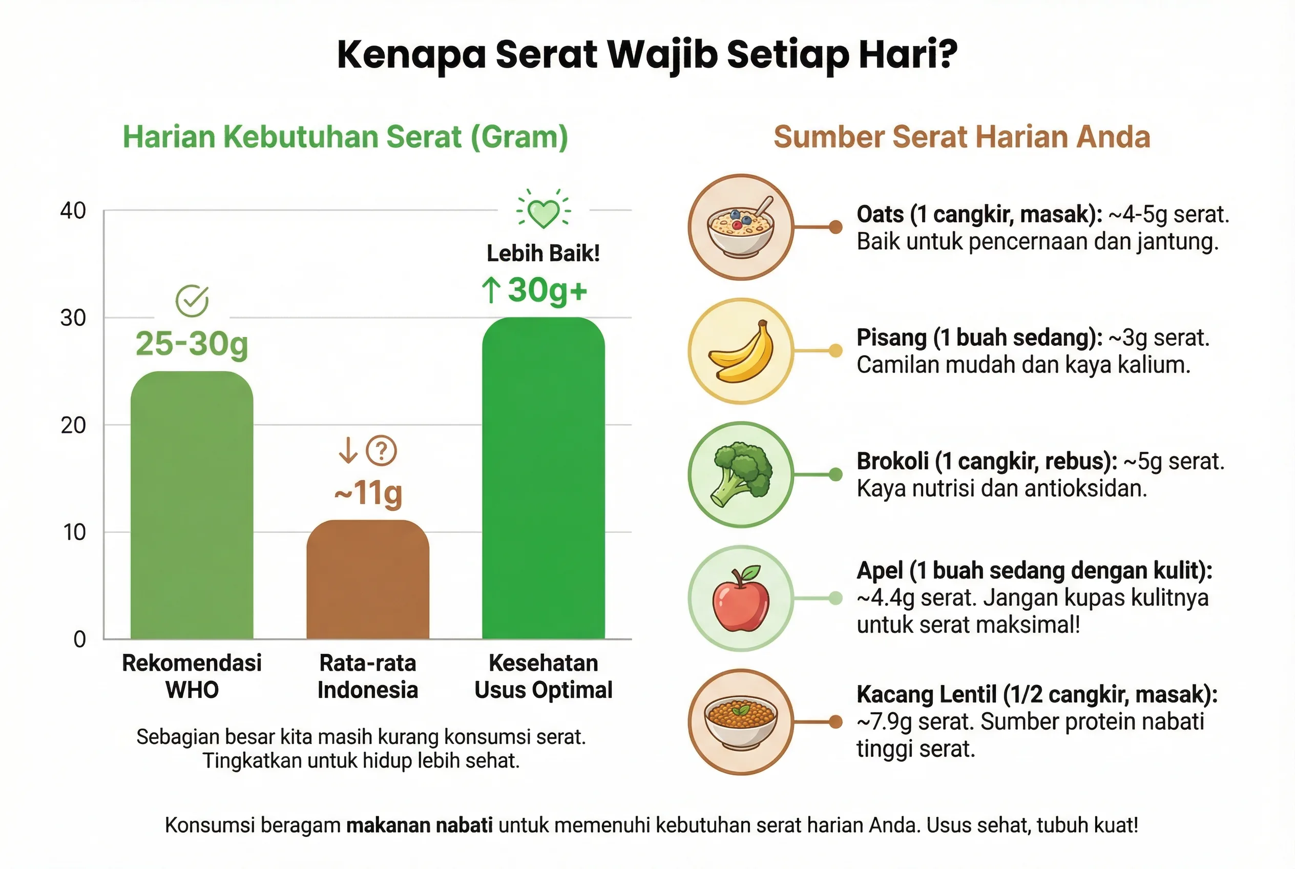 Infografis kebutuhan serat harian dan sumber serat terbaik