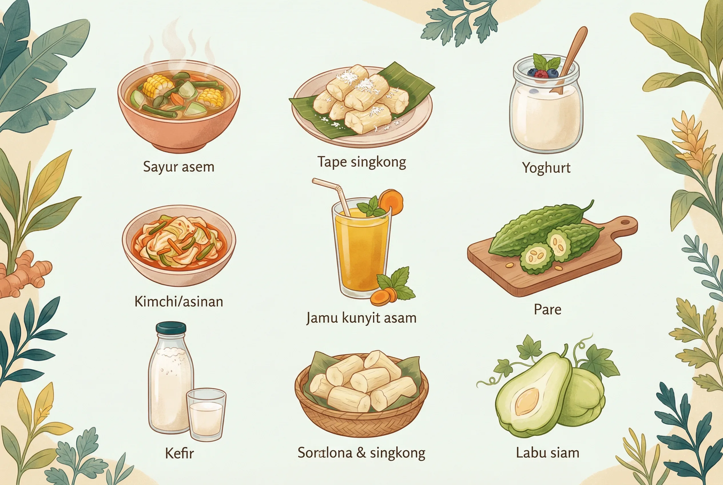 Ilustrasi 9 makanan Indonesia yang baik untuk microbiome usus