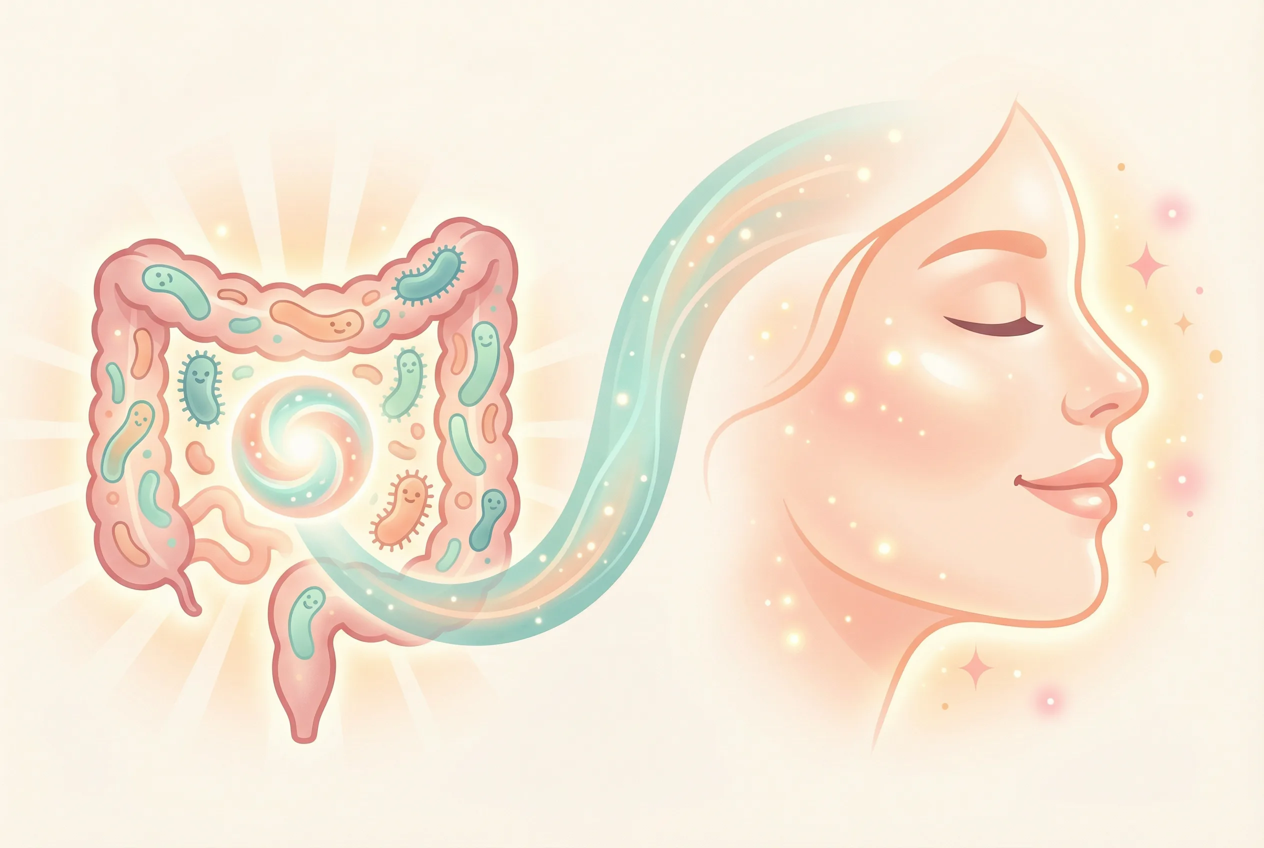 Ilustrasi hubungan usus sehat dengan kulit glowing