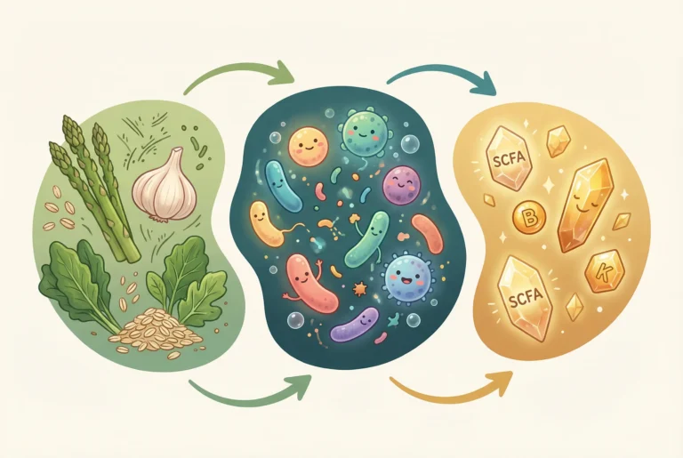 Ilustrasi prebiotik probiotik dan postbiotik untuk kesehatan usus