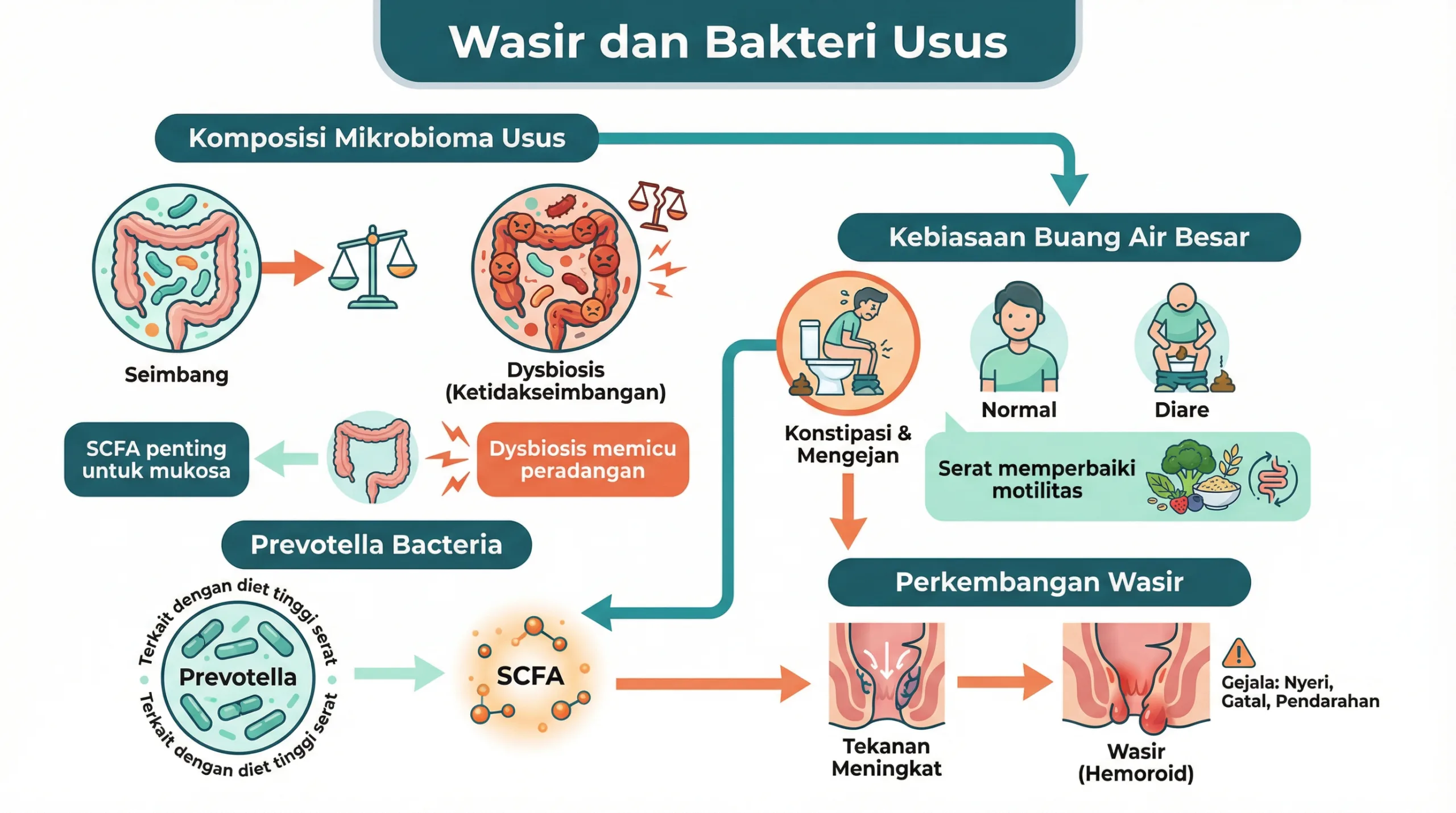 Infografik wasir dan hubungan bakteri usus