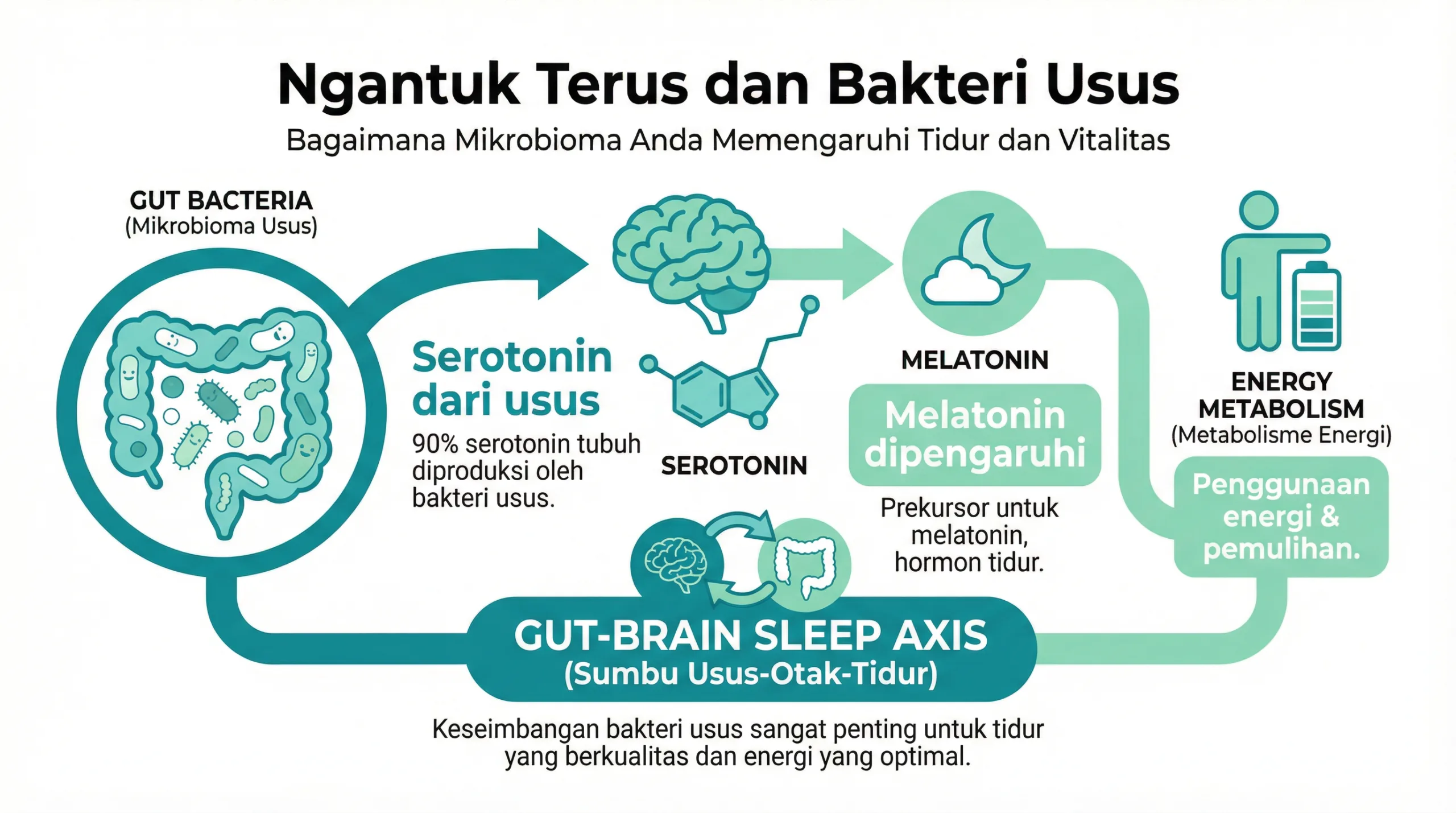 Infografik ngantuk terus dan hubungan bakteri usus