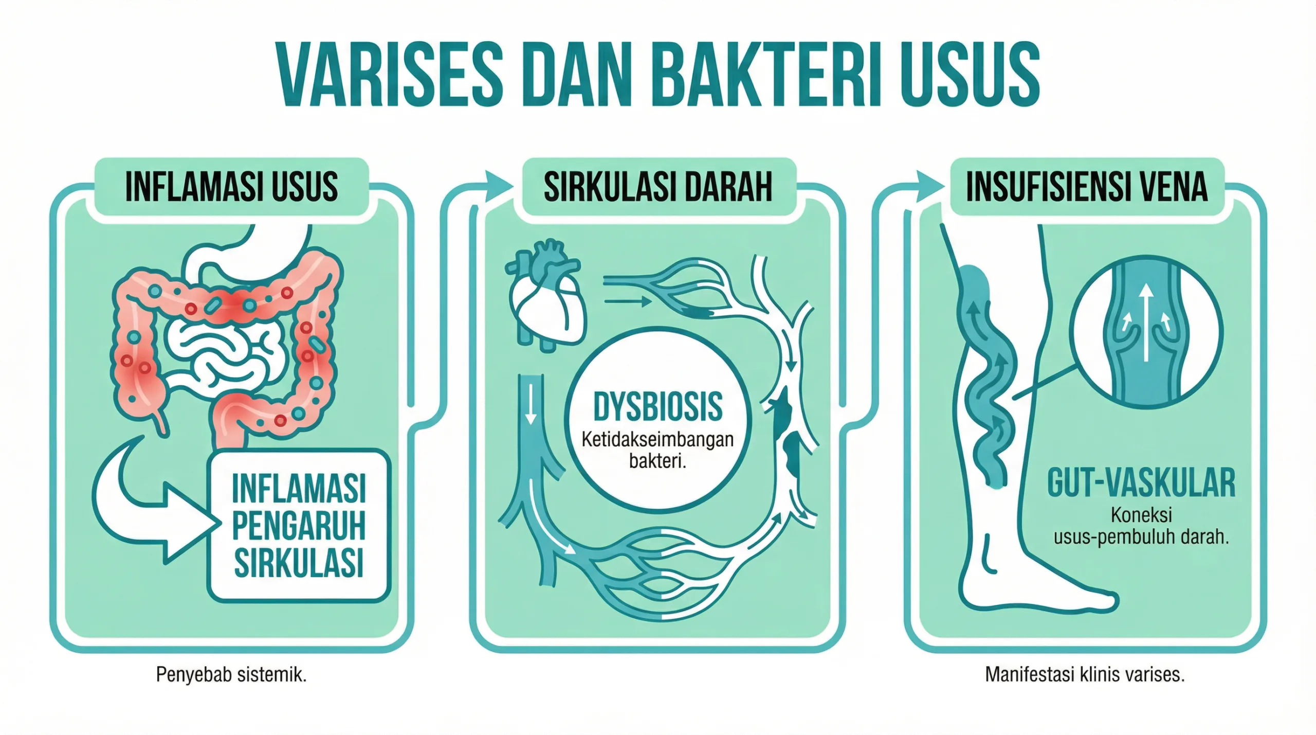 Infografik varises dan hubungan bakteri usus
