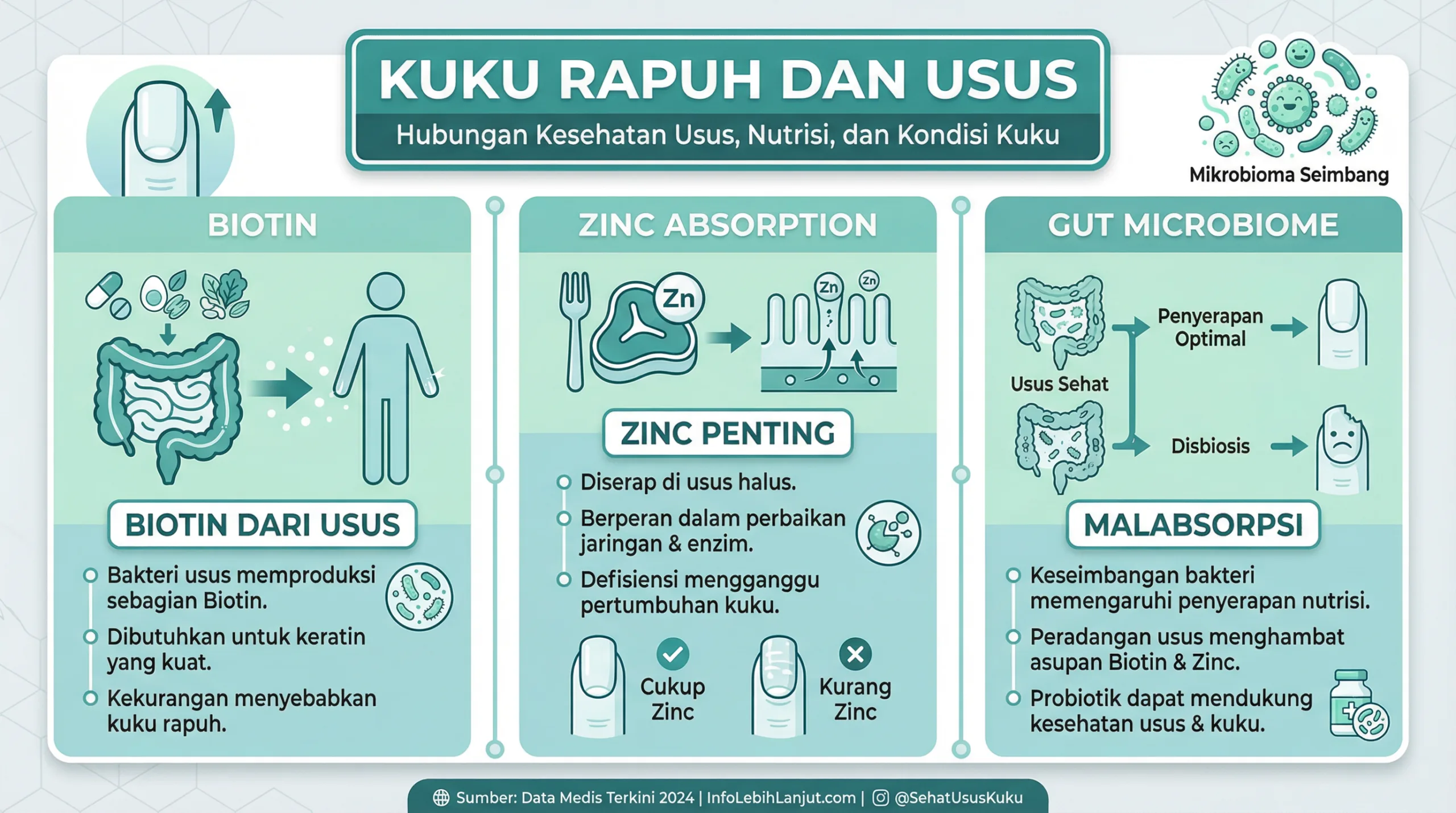 Infografik kuku rapuh dan hubungan bakteri usus