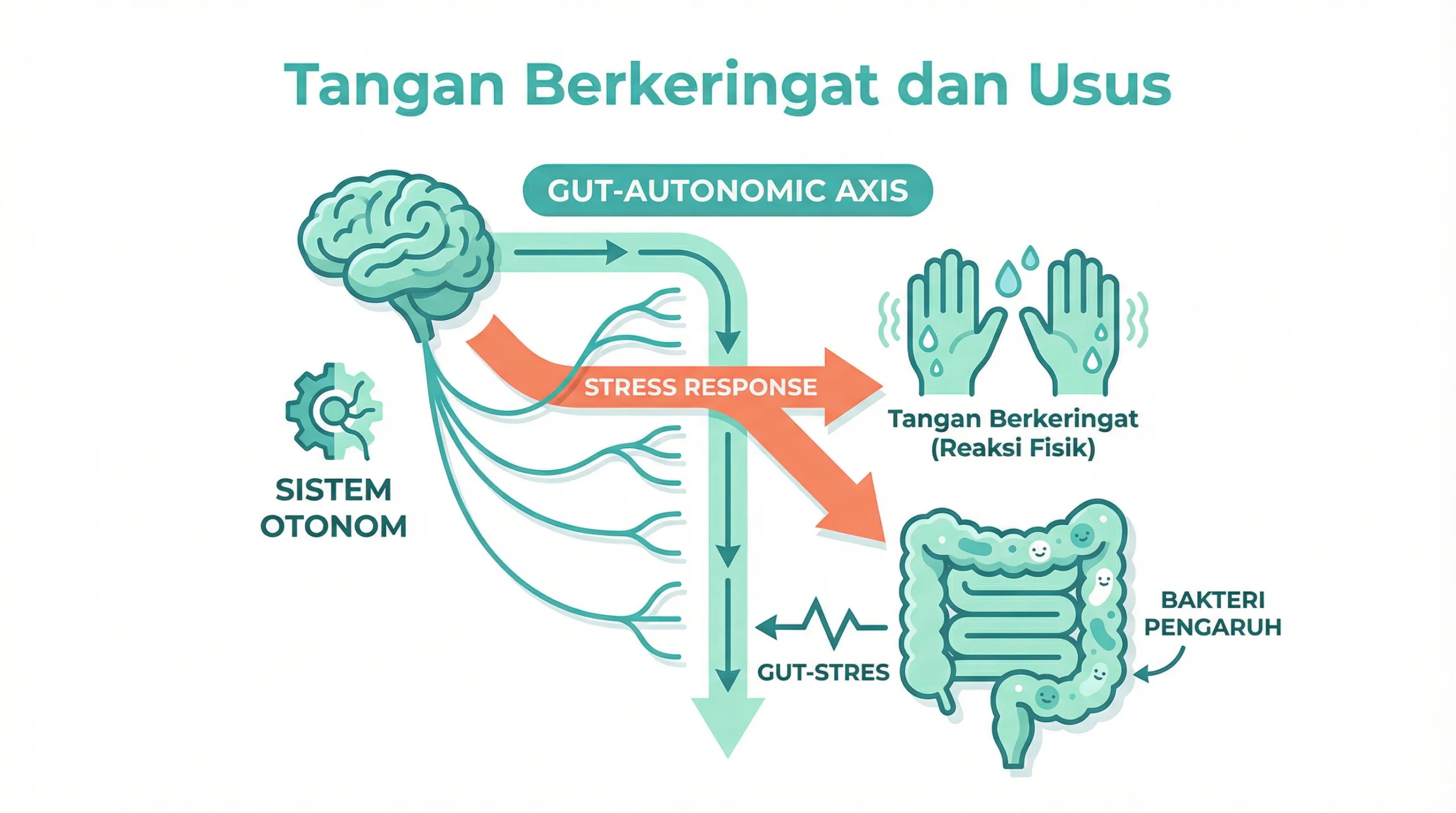 Infografik tangan berkeringat dan hubungan bakteri usus