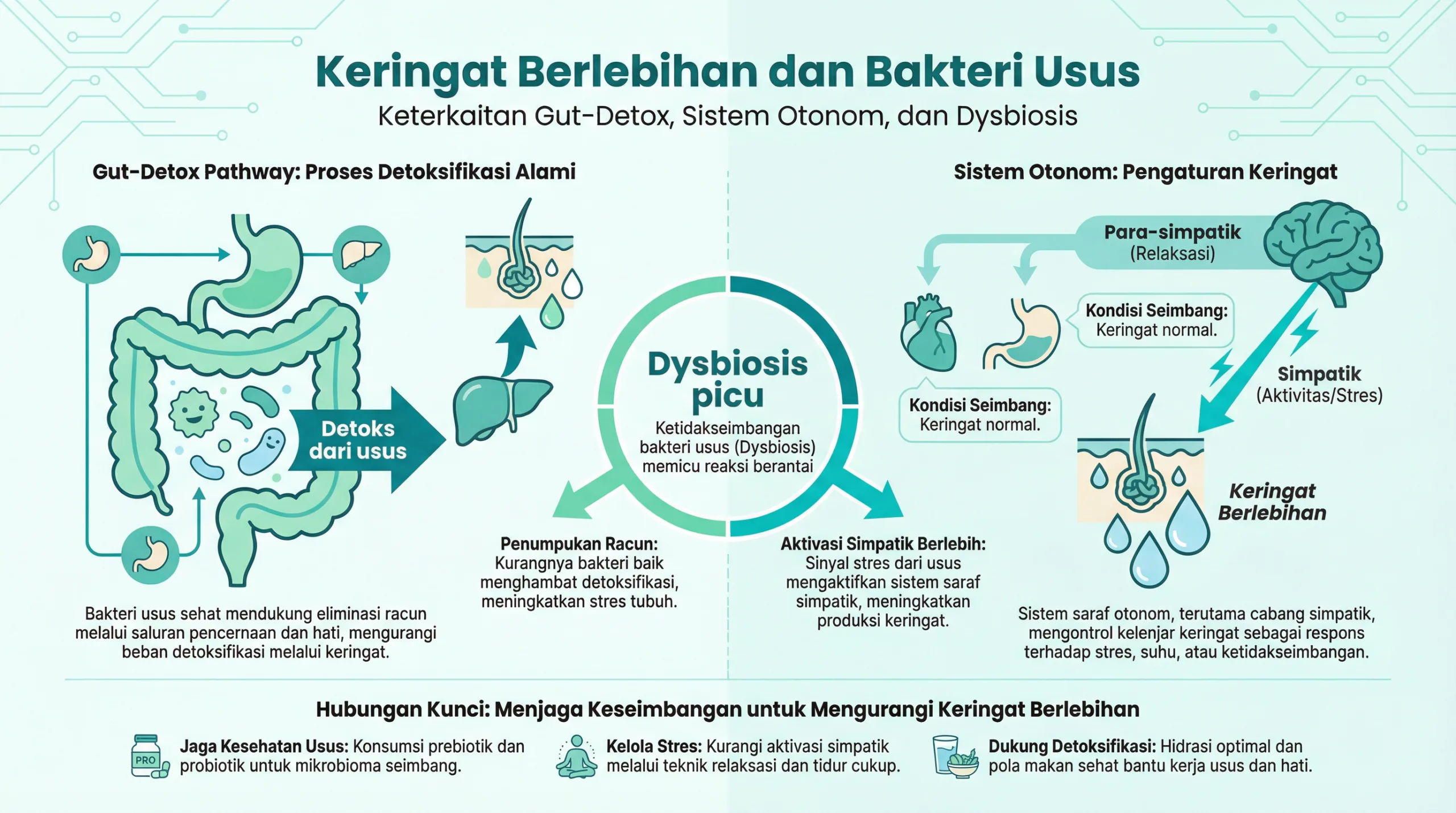Infografik keringat berlebihan dan hubungan bakteri usus